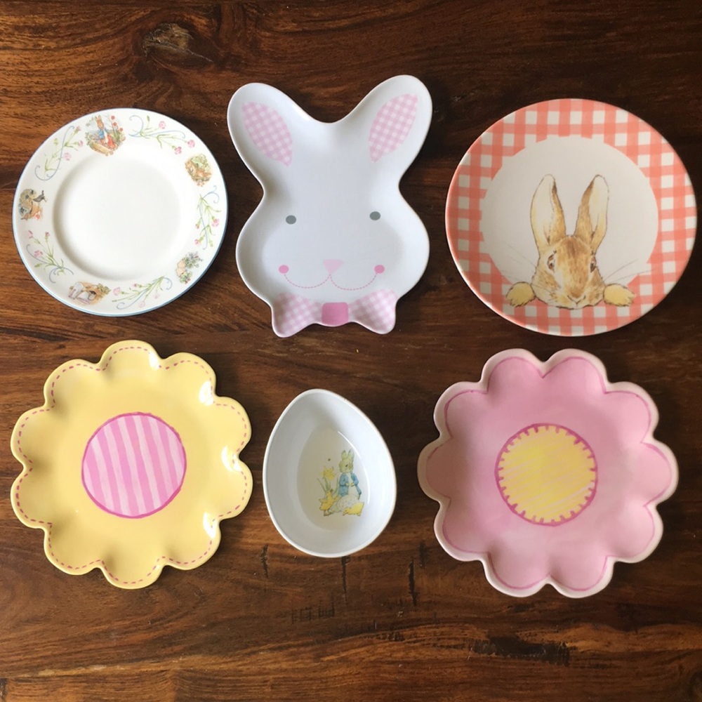 CUTE Mixed Set of 6 Dishes Easter Spring Peter Rabbit Pottery Barn Kids + Other
